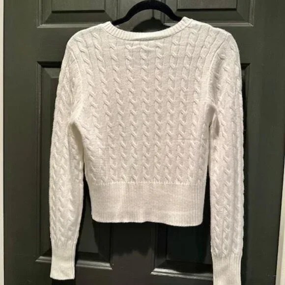 Pink Rose cropped button up crew neck sweater off white size large - Picture 3 of 3